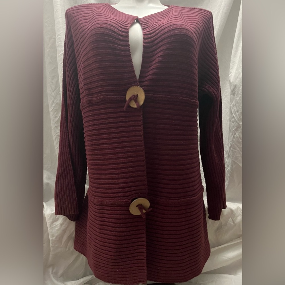 Modern Soul Red Ribbed Oversized Long Cardigan Sweater w/ Flare Sleeves M-L - Picture 1 of 10